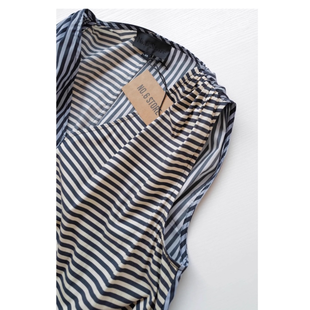 NWT NO.6 Leigh Midi Dress - Stripe Combo Blue Black White Causal Cotton - Picture 9 of 13